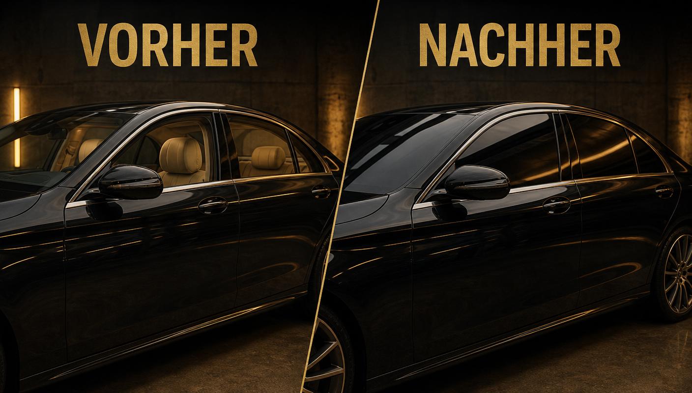 Vergleich getönte und ungetönte Autoscheibe